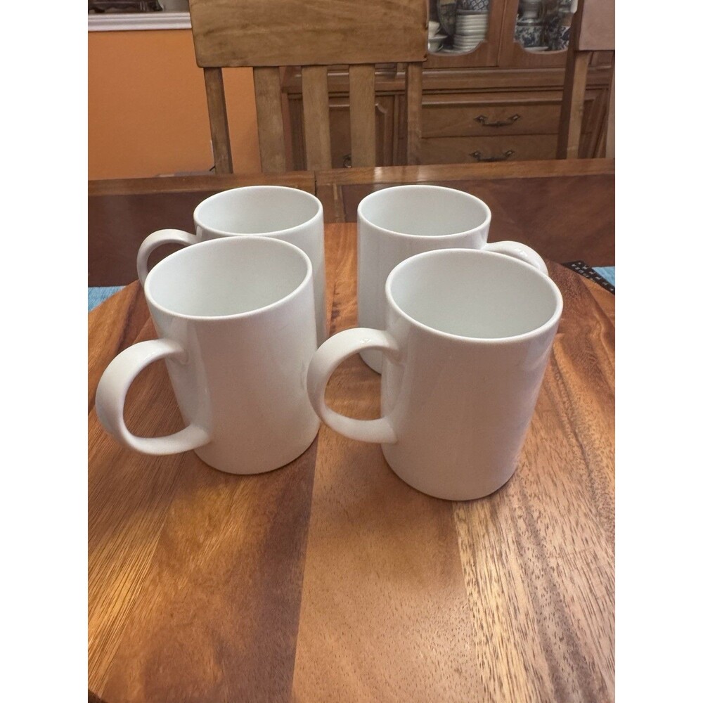 Crate and Barrel Set of 4 White Mugs Possibly Aspen Made in Indonesia